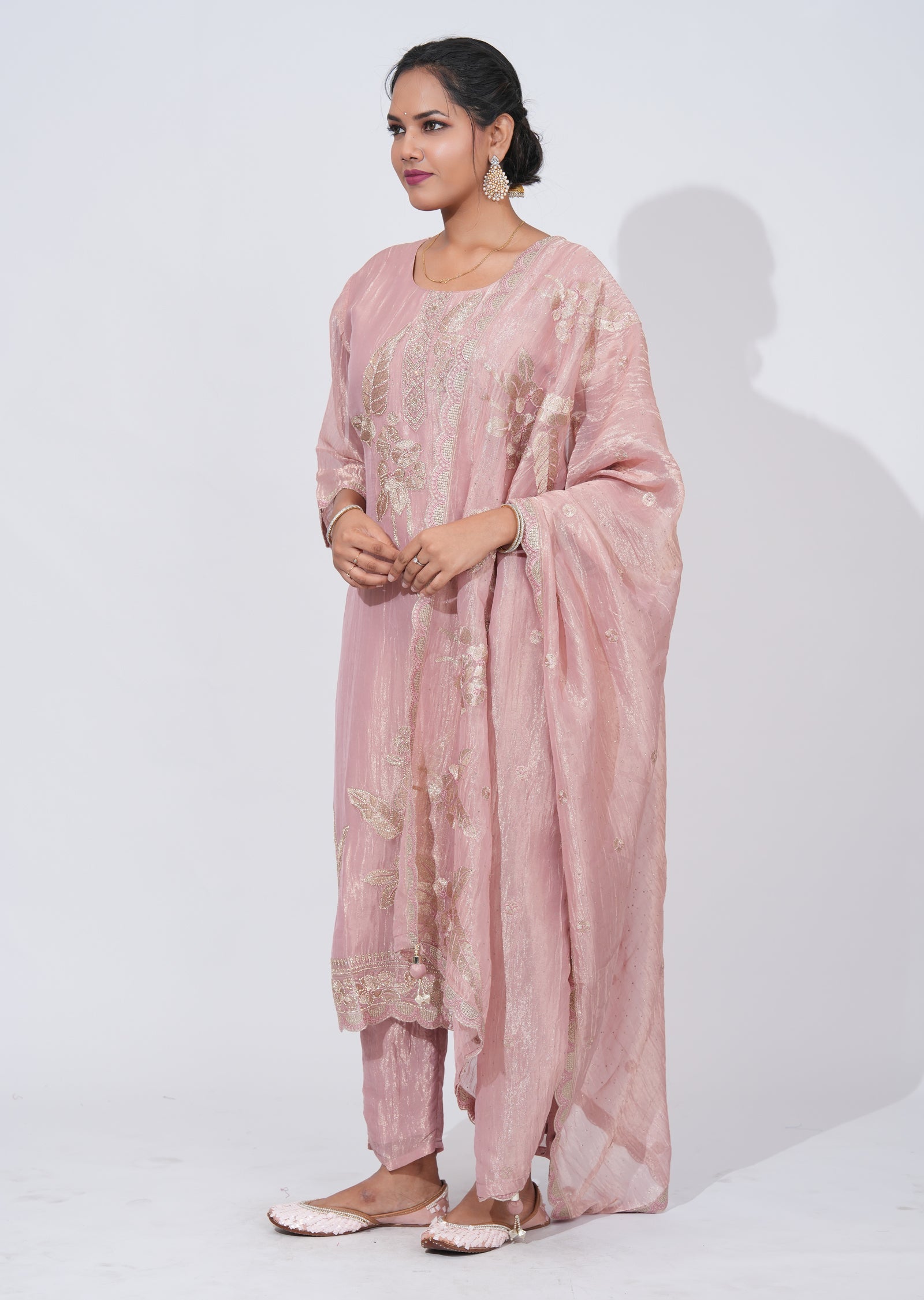 Peach Tissue straight cut Suit