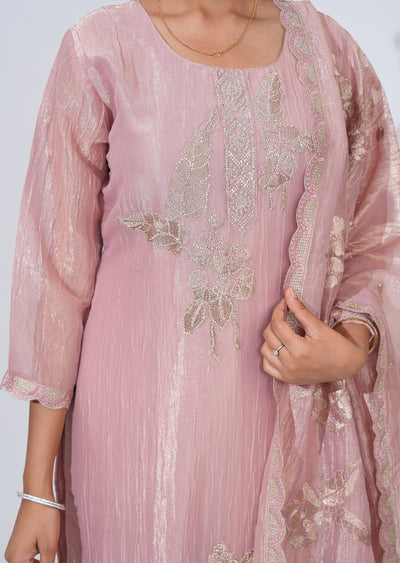 Peach Tissue straight cut Suit