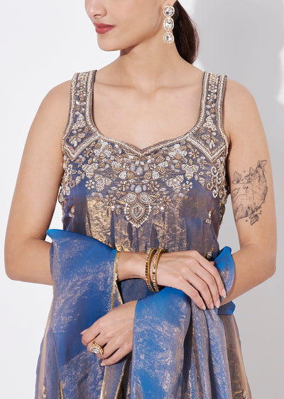 Teal Blue Sharara Set