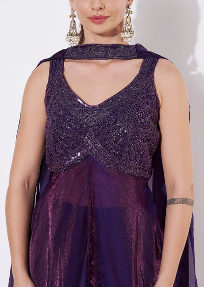 Purple Shimmer Fabric Anarkali Suit