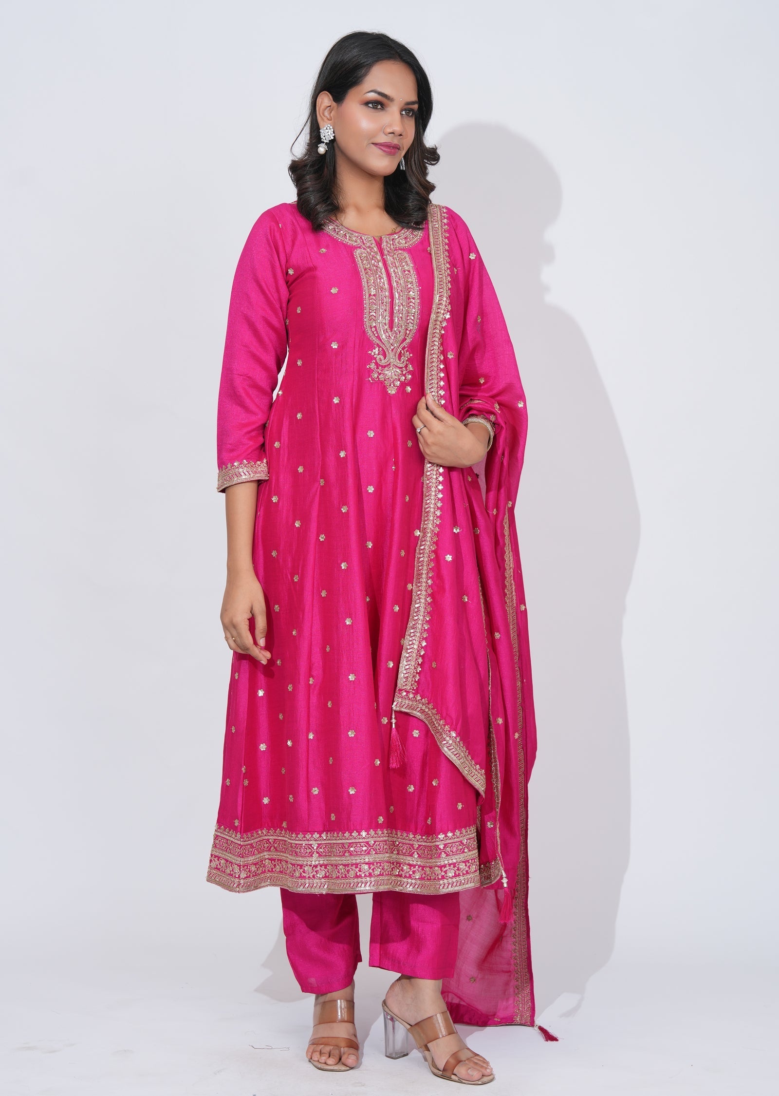 Pink Tissue Anarkali Suit