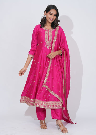 Pink Tissue Anarkali Suit