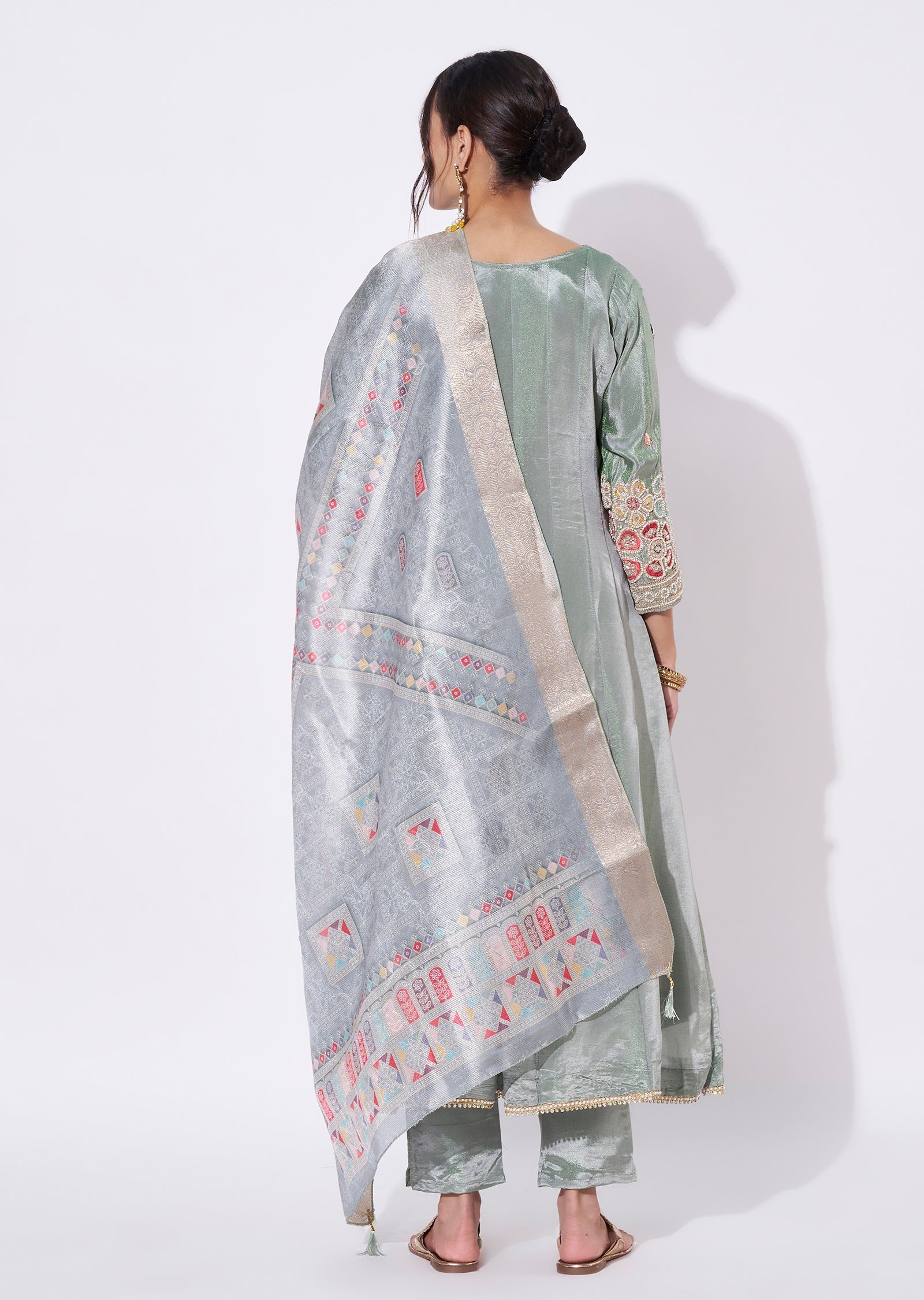 Dusty Green Silk Anarkali Suit