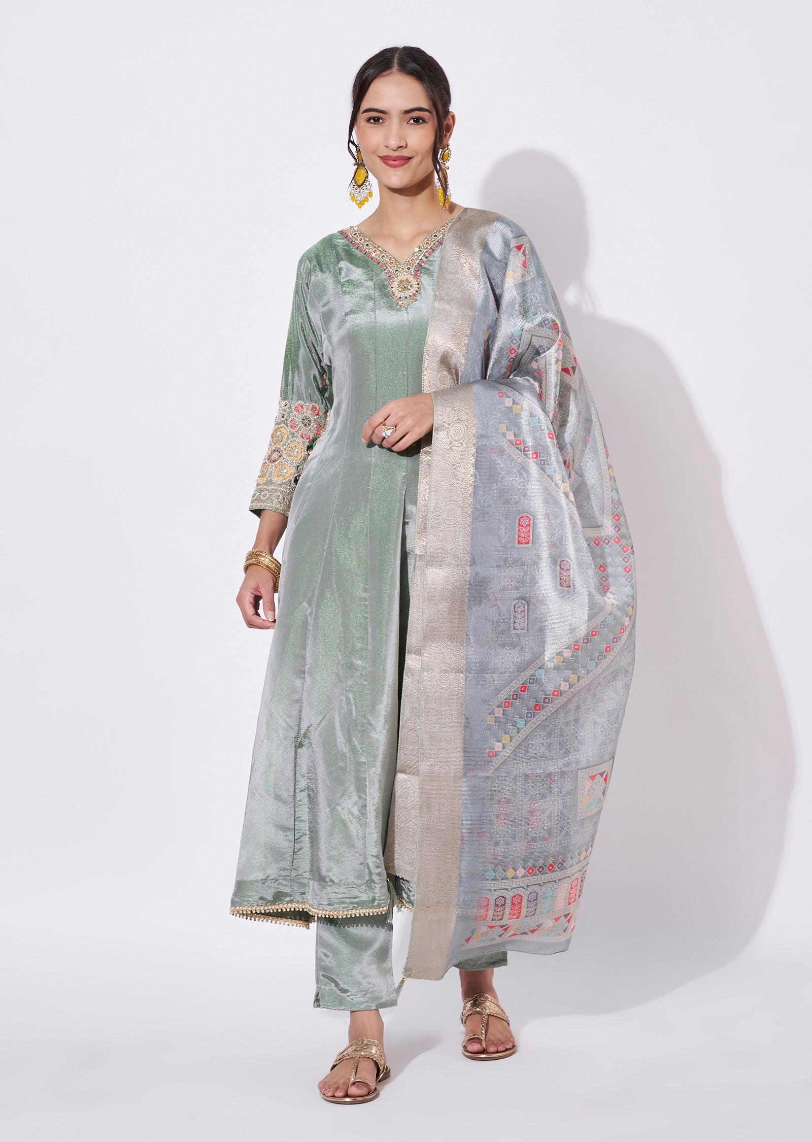 Dusty Green Silk Anarkali Suit