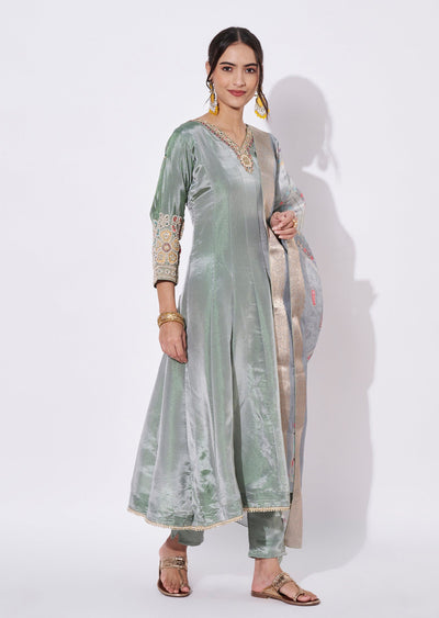 Dusty Green Silk Anarkali Suit