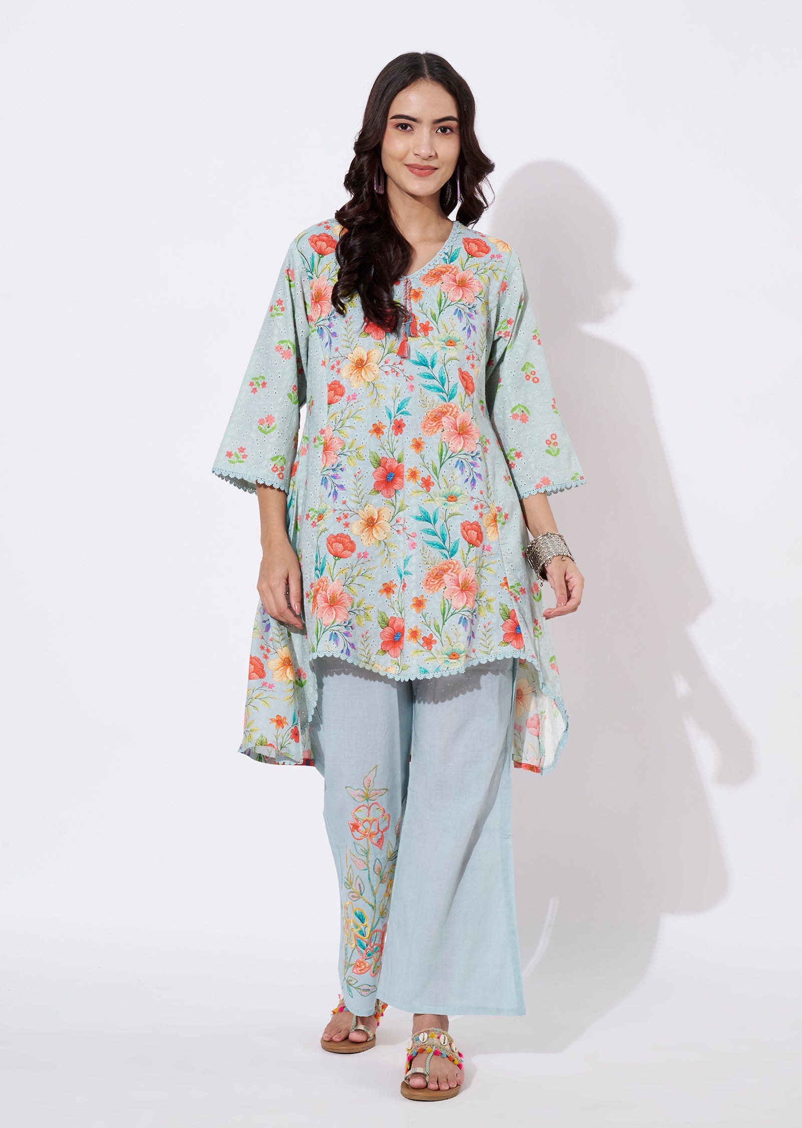 Light Grey Cotton Tail cut kurti set