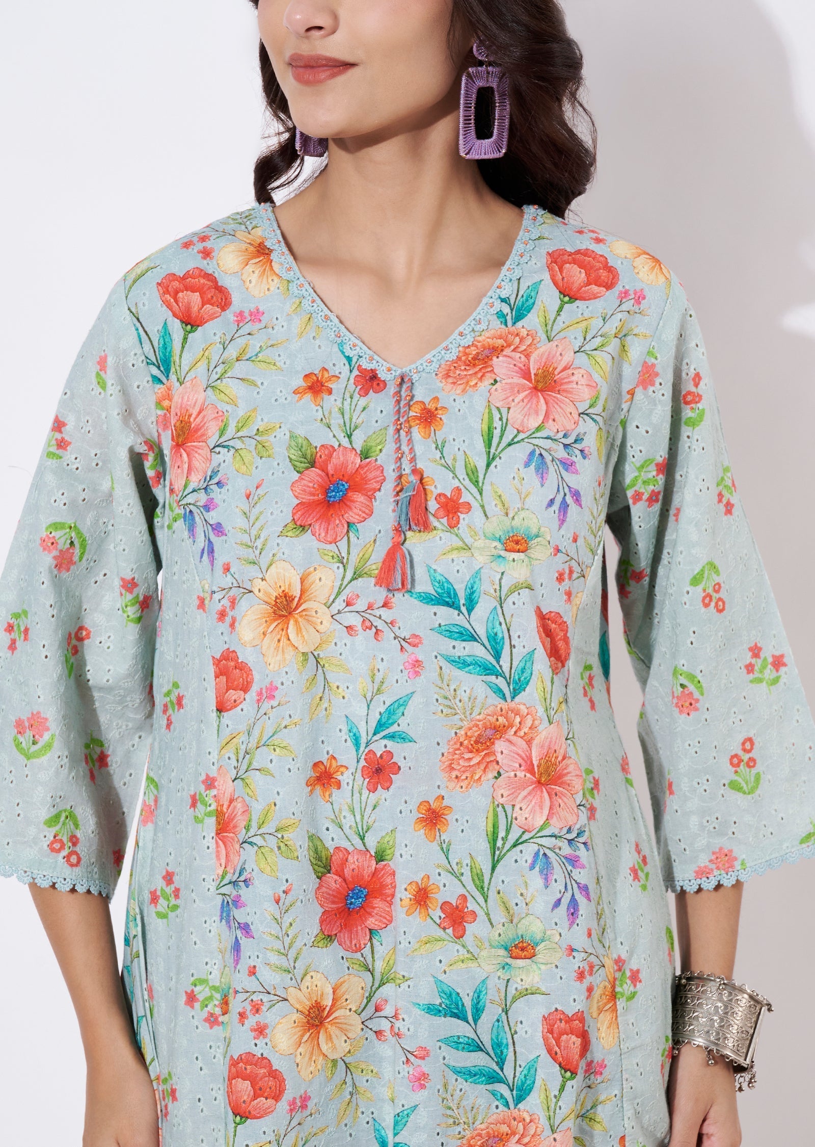 Light Grey Cotton Tail cut kurti set
