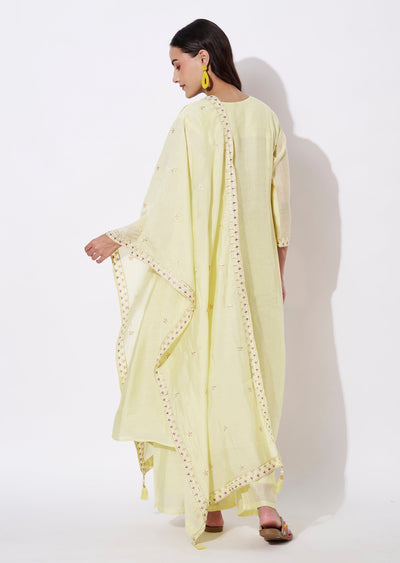 Yellow Mul Chanderi Anarkali Suit