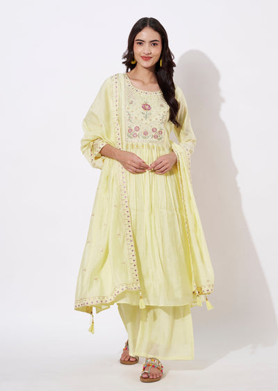 Yellow Mul Chanderi Anarkali Suit