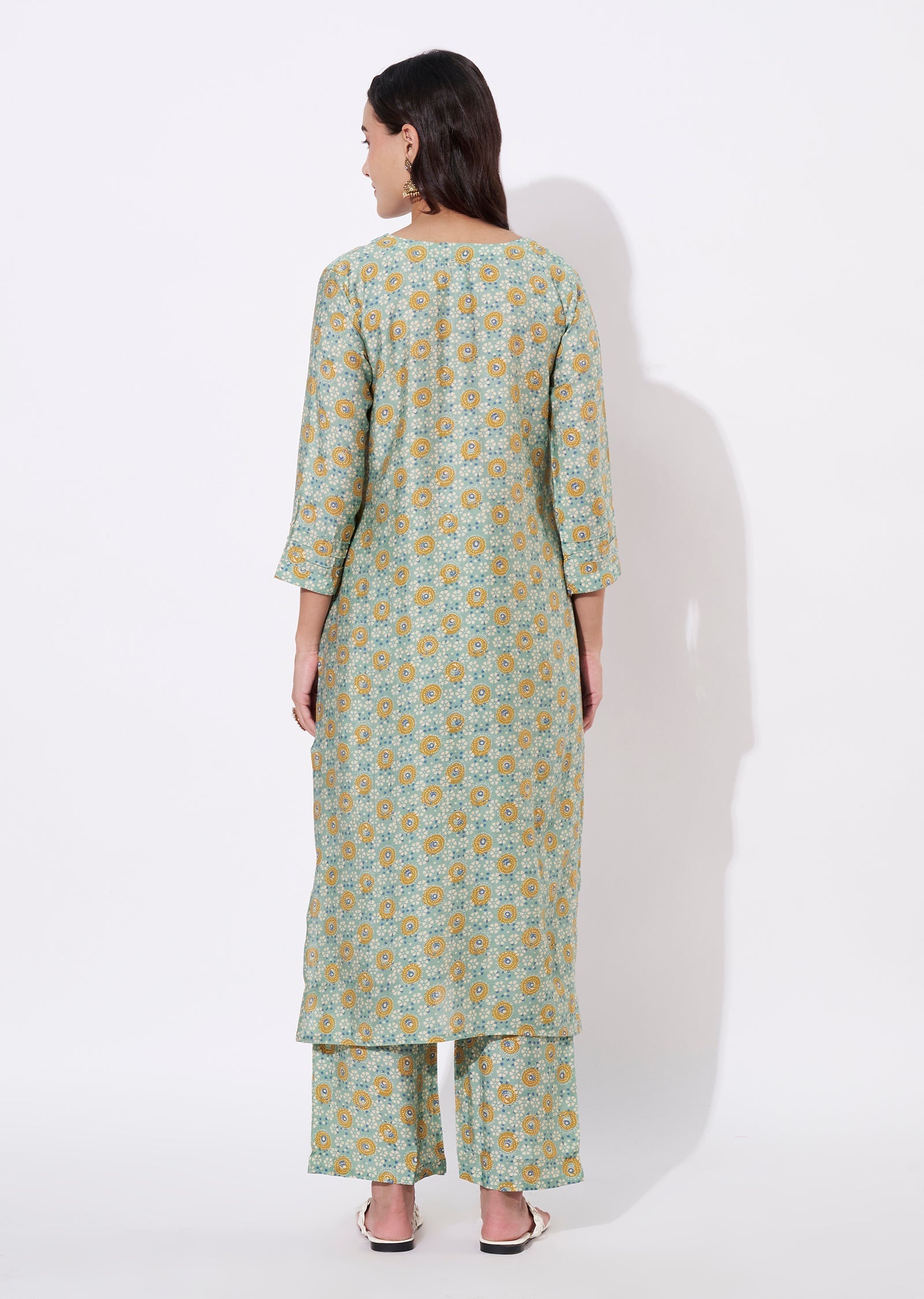 Dusty Green Linen Silk Kurti Set