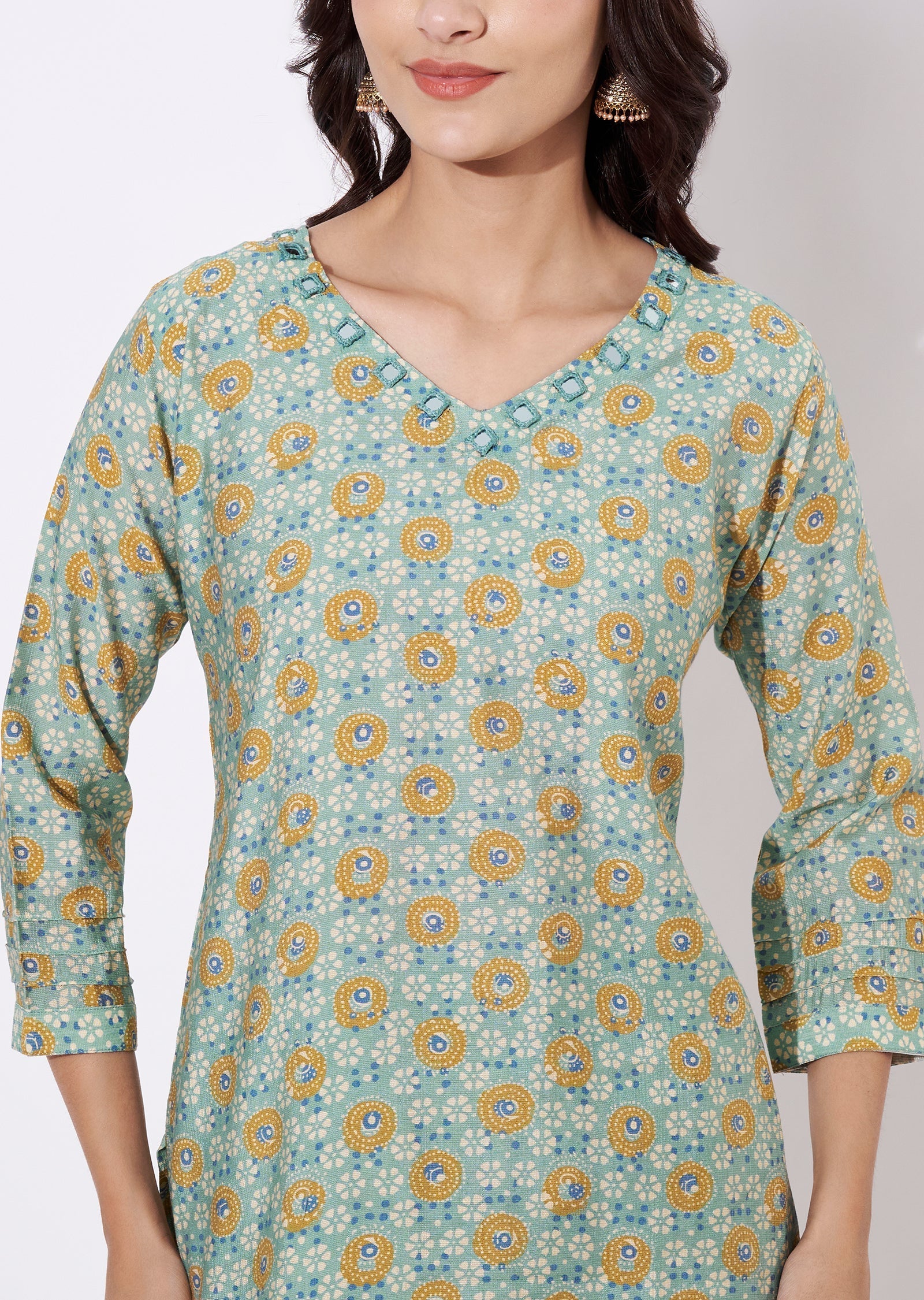 Dusty Green Linen Silk Kurti Set