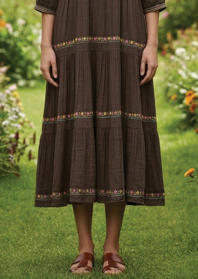 Brown Linen Georgette Frock Kurti