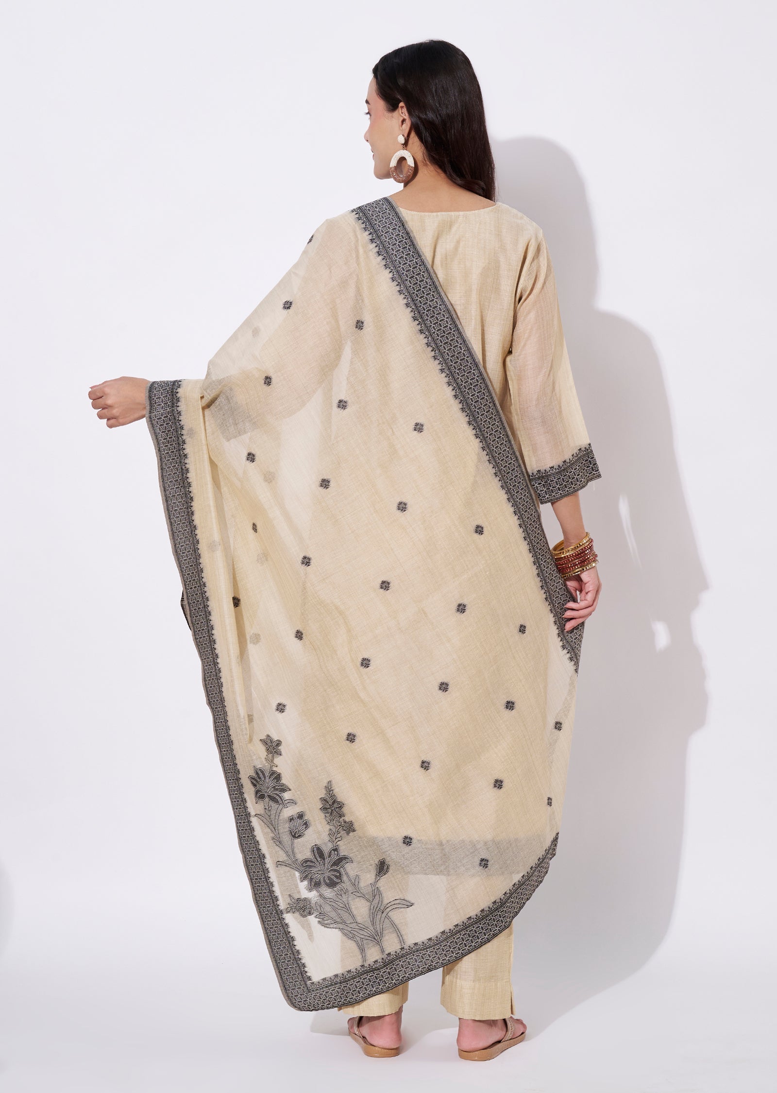 Beige Chanderi Straight cut suit