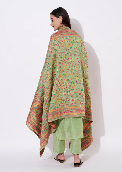 Parrot Green Chanderi Straight cut suit
