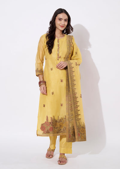 Mustard Chanderi Straight cut suit