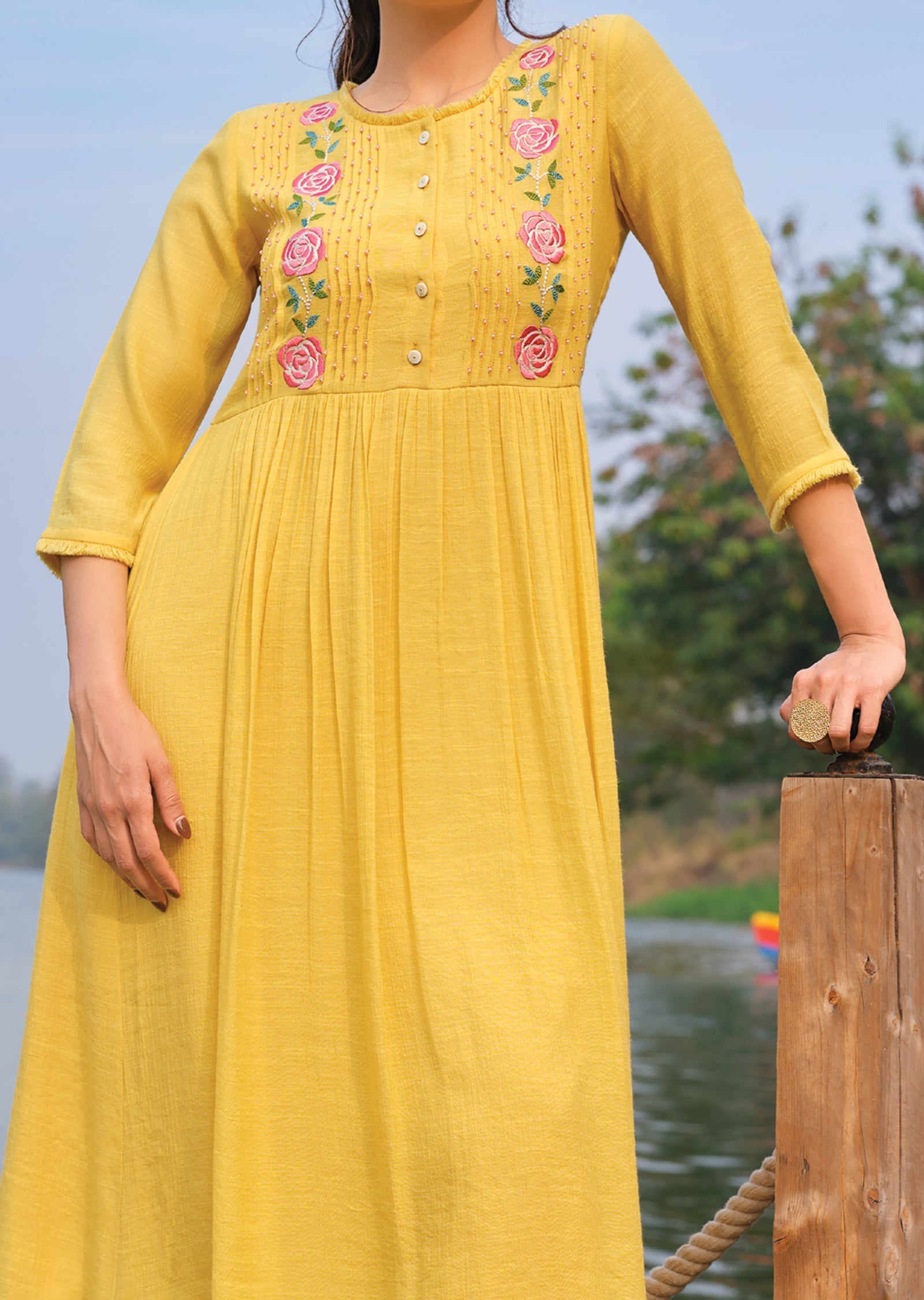 Yellow Linen Georgette Frock Kurti
