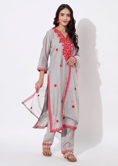 Grey Russian Silk Straight cut suit