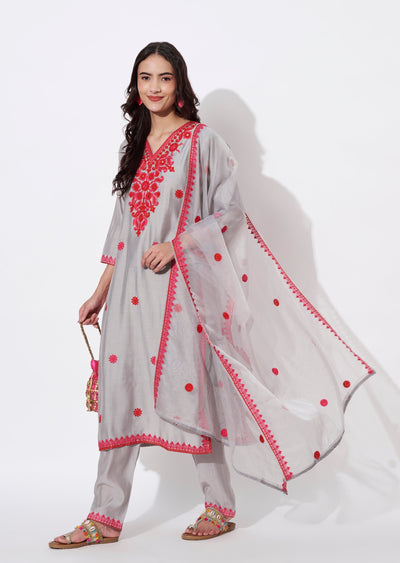 Grey Russian Silk Straight cut suit