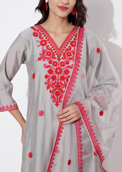Grey Russian Silk Straight cut suit