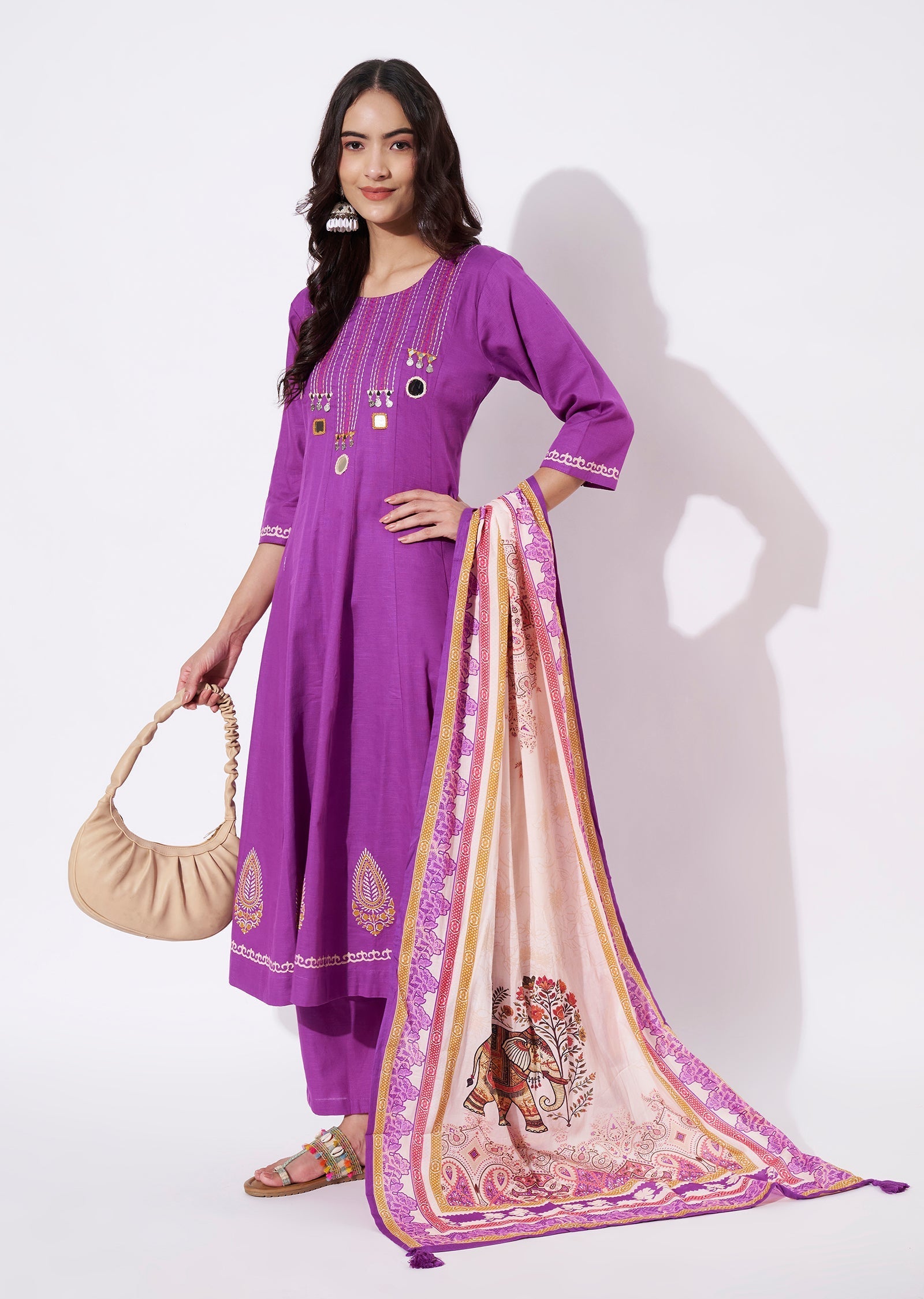 Purple Kota Anarkali Suit