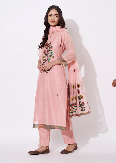 Dusty Pink Chanderi Straight cut suit