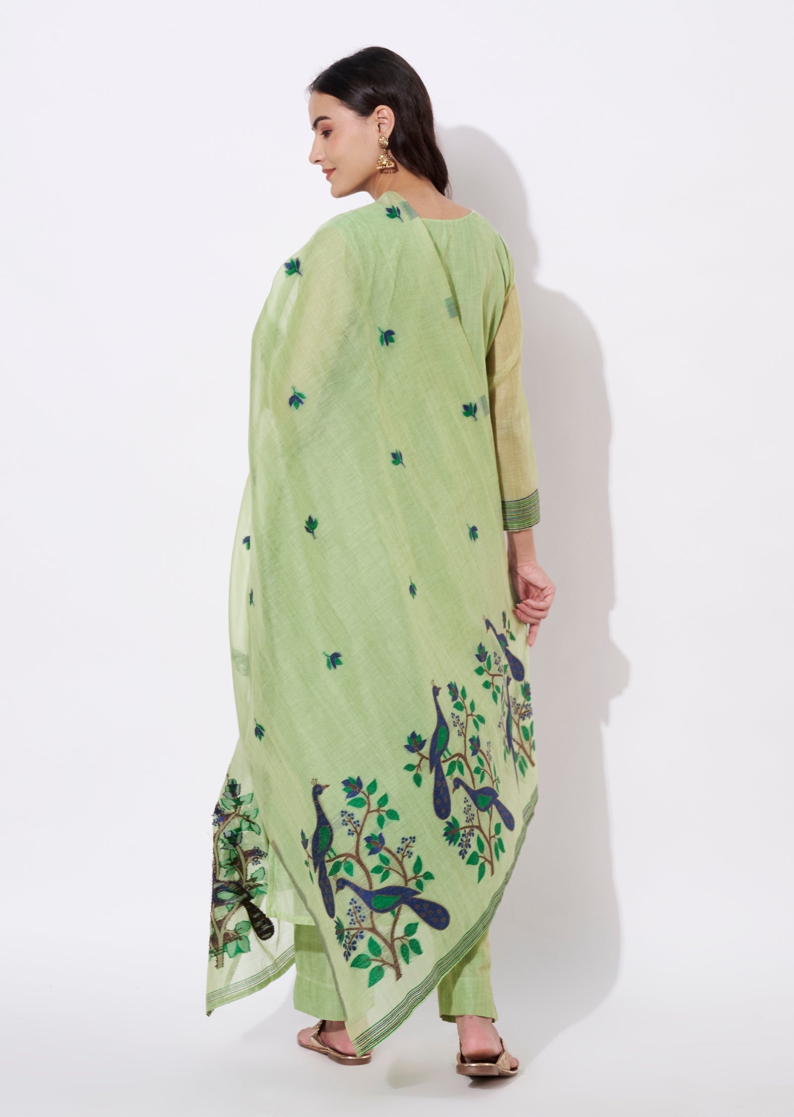 Parrot Green Chanderi Straight cut suit