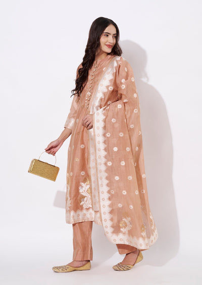 Dusty Peach Chanderi Straight cut suit