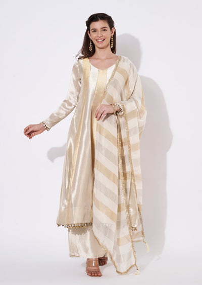 Cream Tissue Anarkali Suit