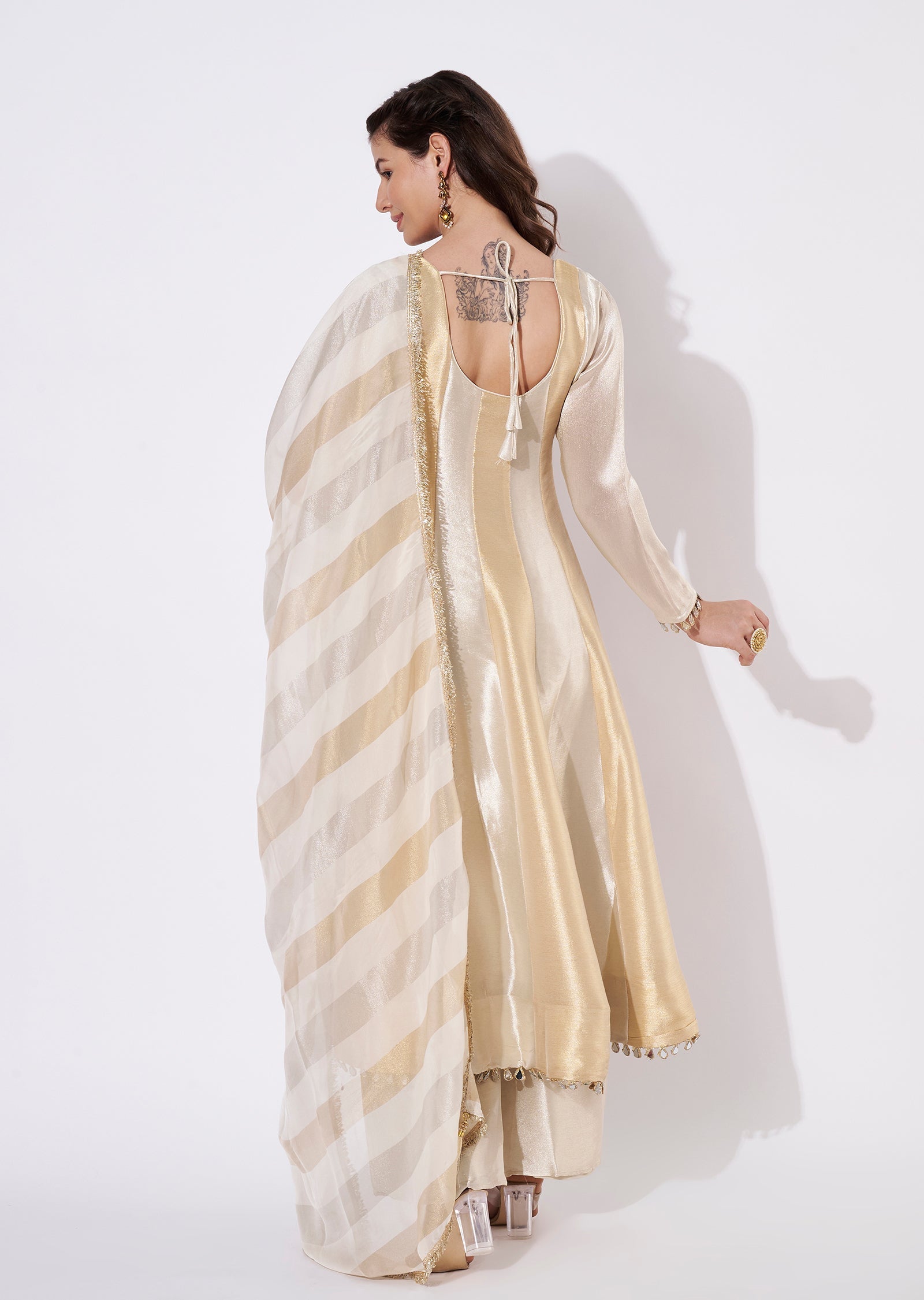 Cream Tissue Anarkali Suit