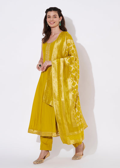Yellow Silk Anarkali Suit