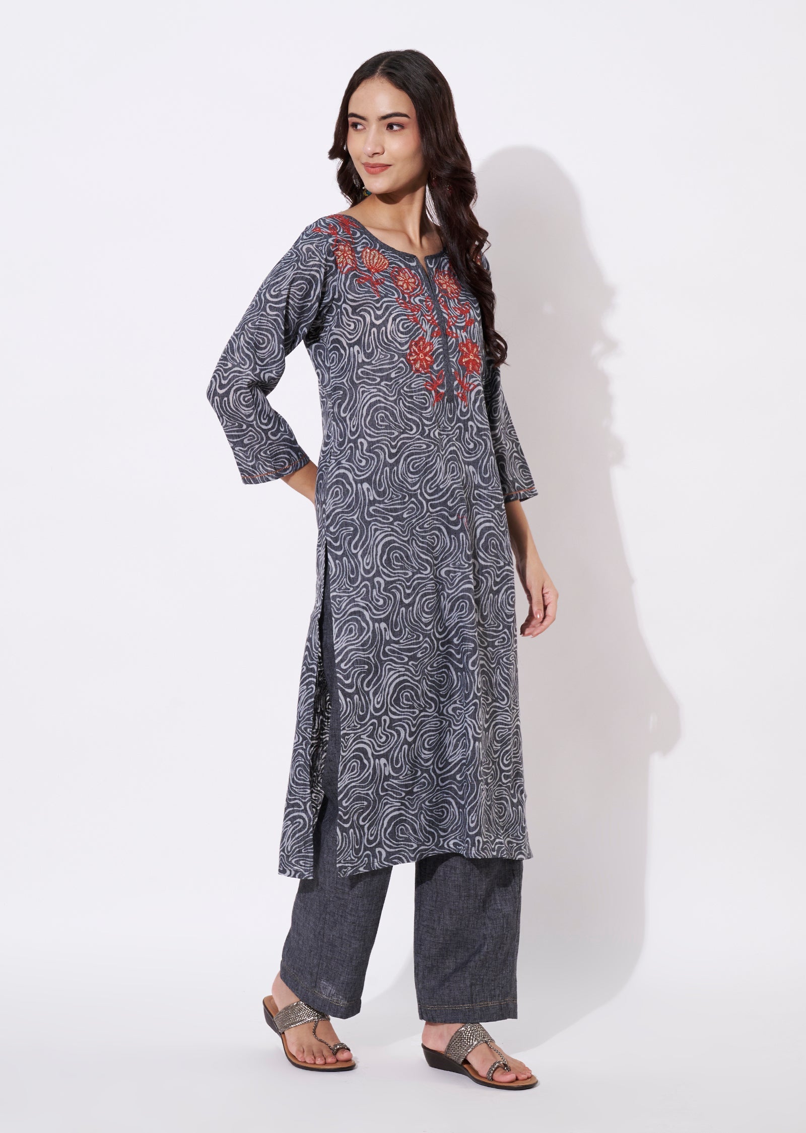 Dark Grey Cotton Straight cut set