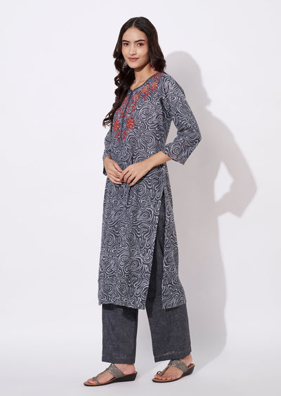 Dark Grey Cotton Straight cut set