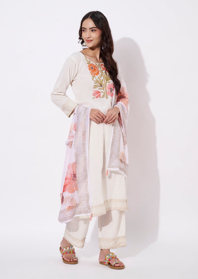 Off White Cotton Straight cut suit