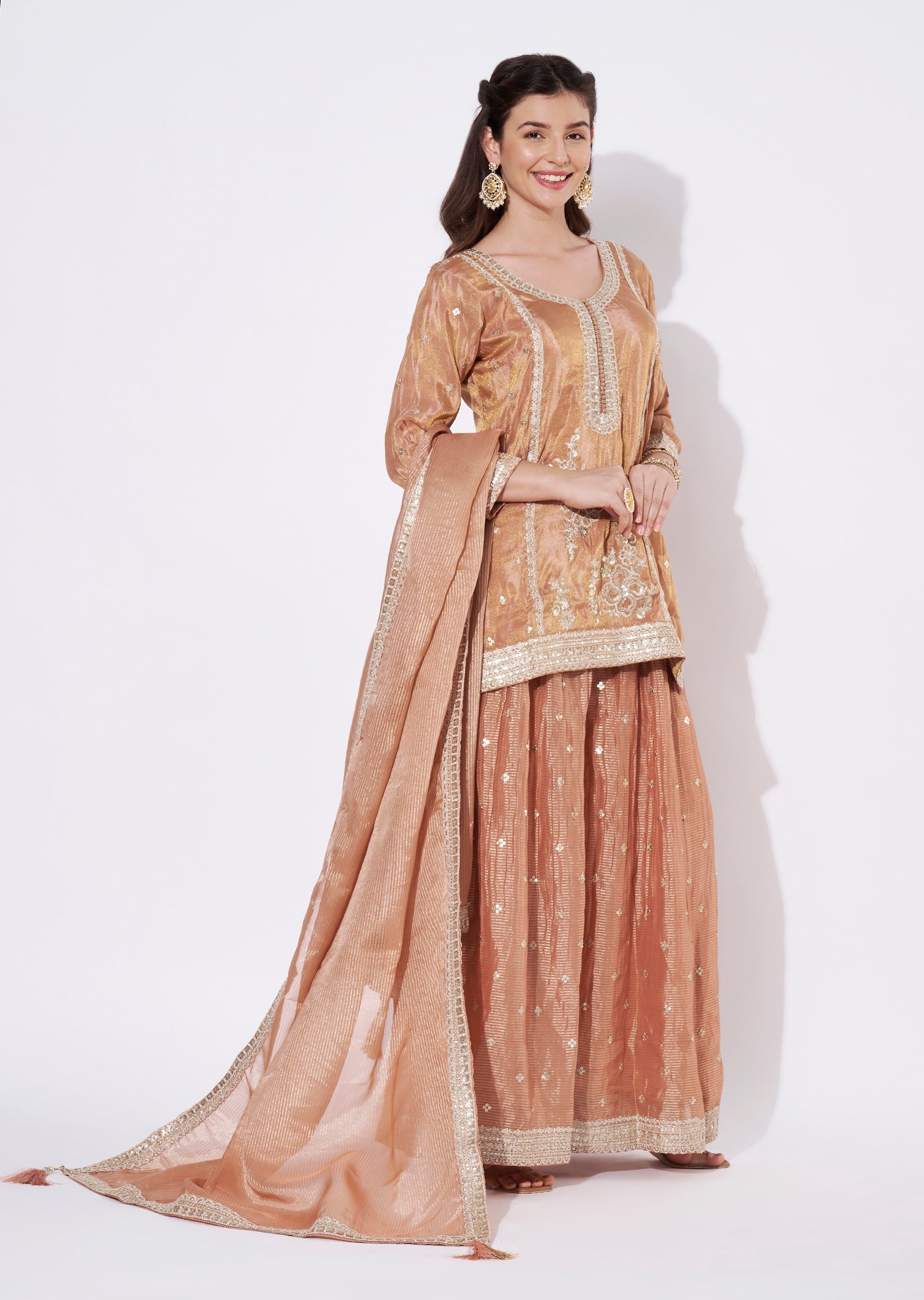 Peach Tissue Sharara Set