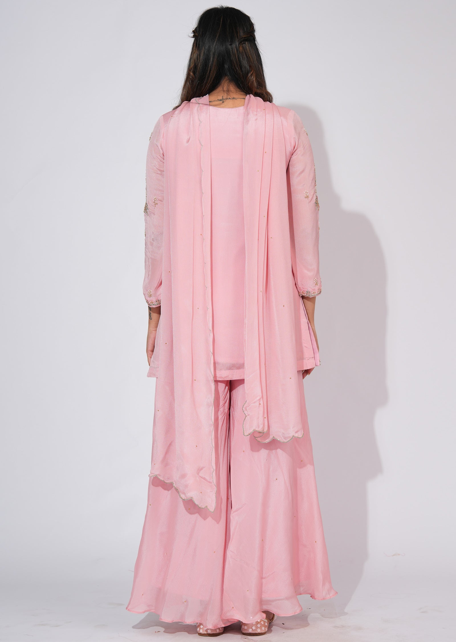 Light Pink Chinnon Sharara Set
