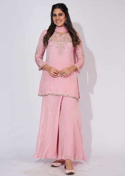 Light Pink Chinnon Sharara Set