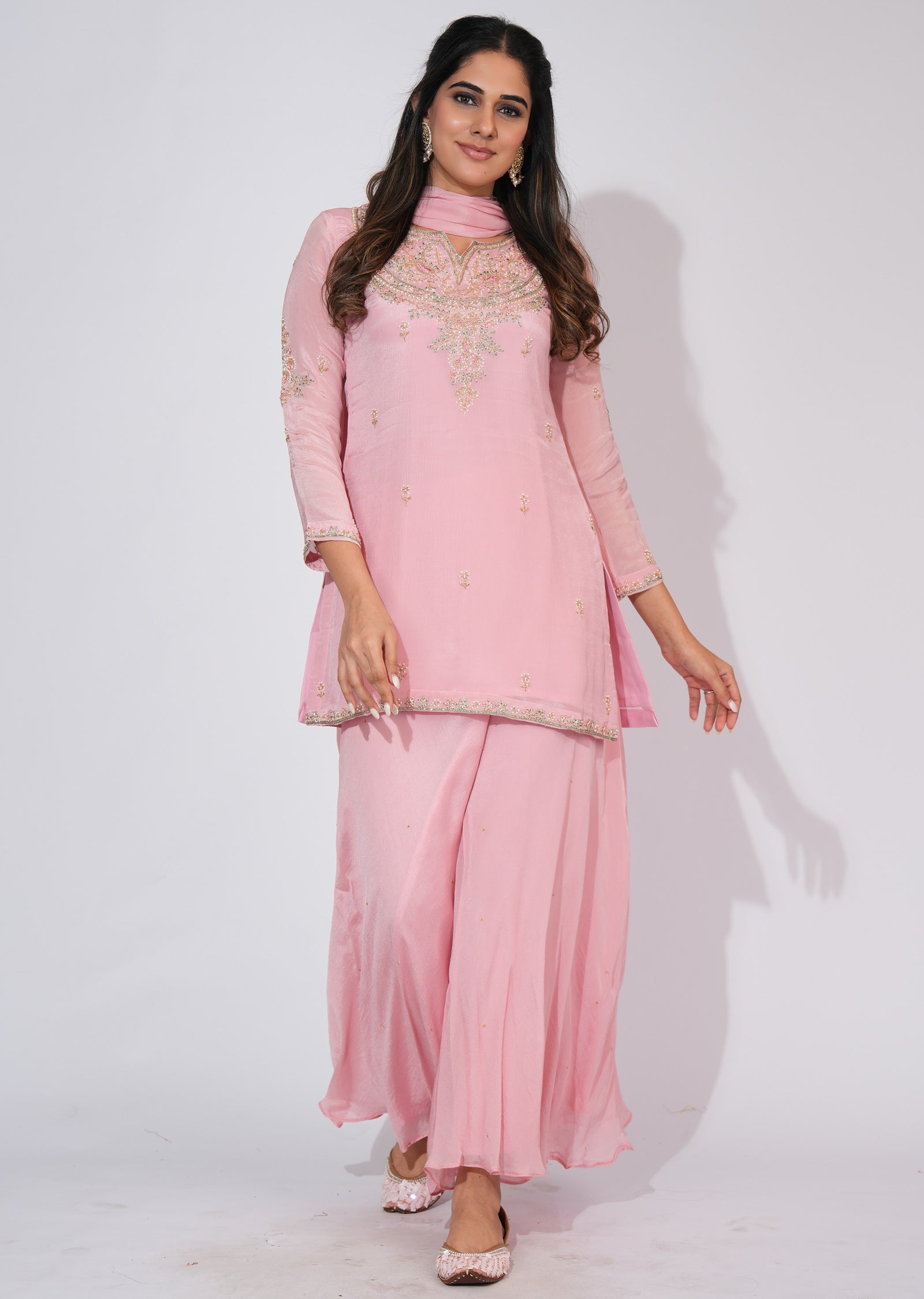 Light Pink Chinnon Sharara Set