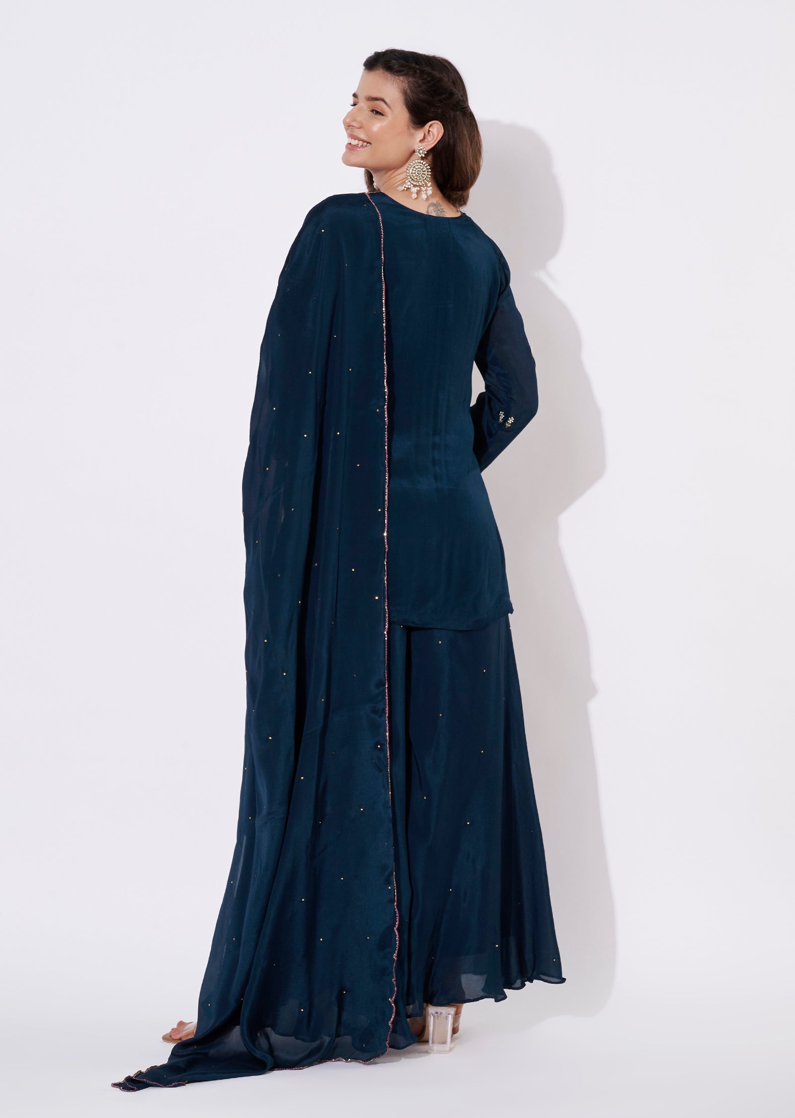 Teal Blue Chinnon Sharara Set
