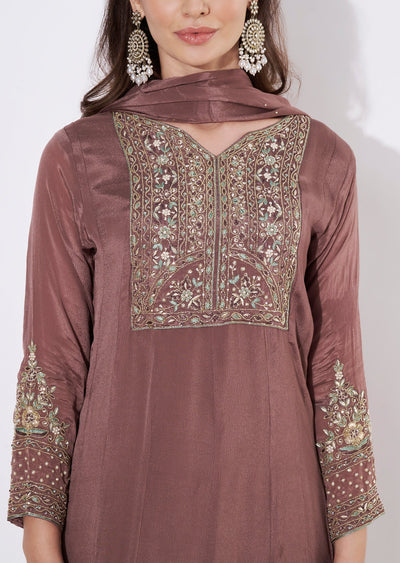 Brown Chinnon Anarkali Suit