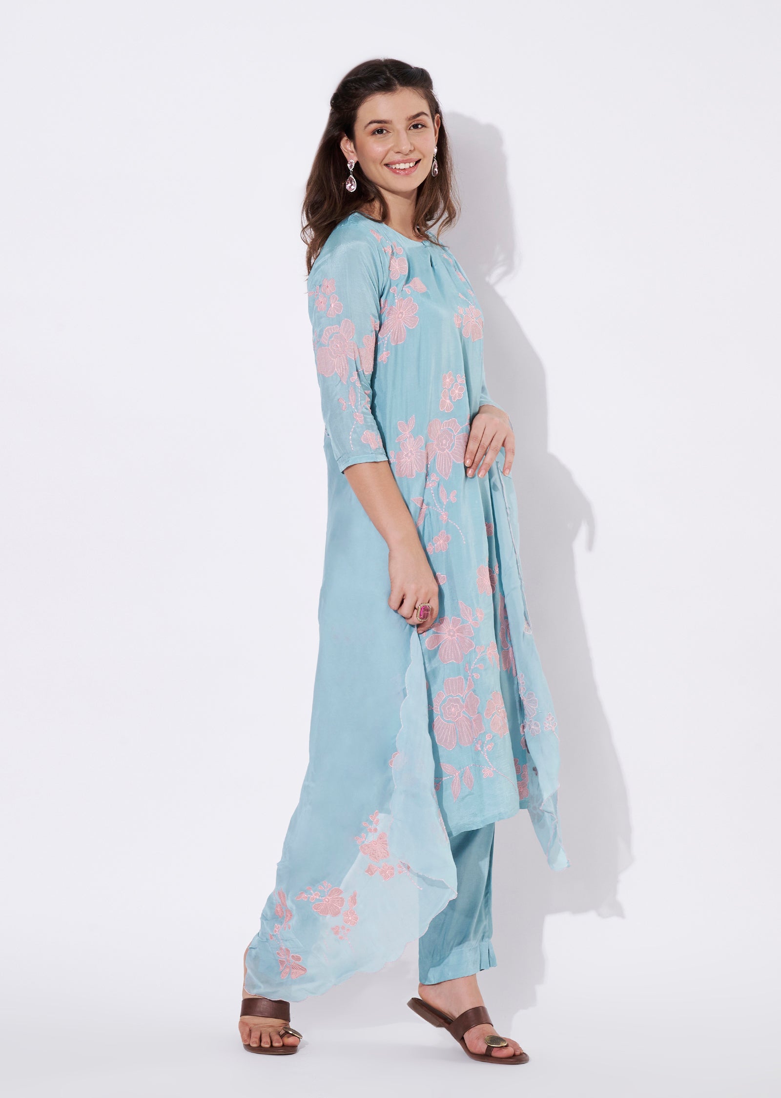 Blue Silk Straight cut suit