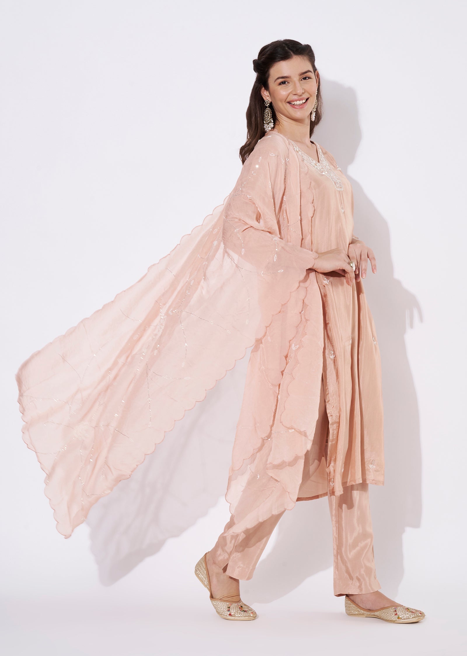 Peach Silk Straight cut Suit