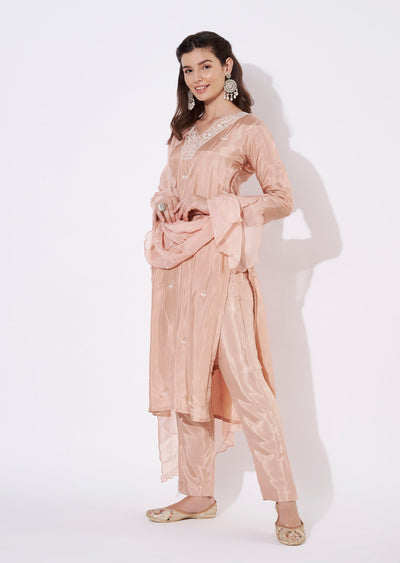 Peach Silk Straight cut Suit