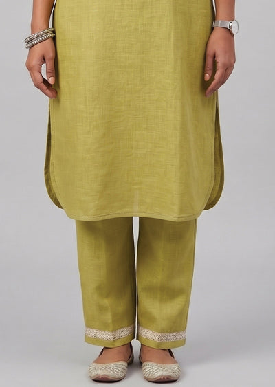 Lime Green Linen Cotton Kurti Set