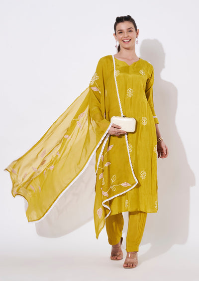 Yellow Silk Straight cut suit