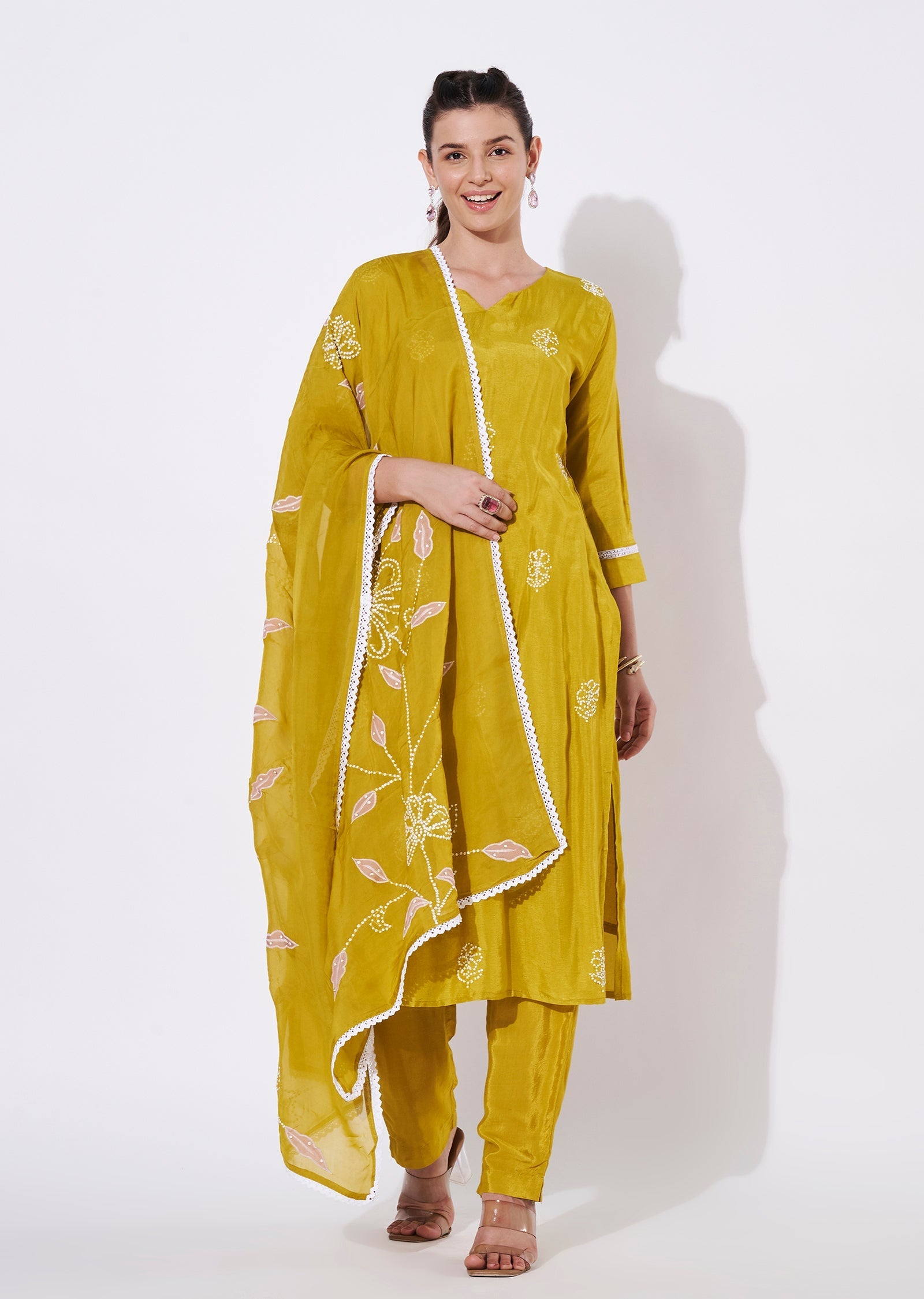 Yellow Silk Straight cut suit