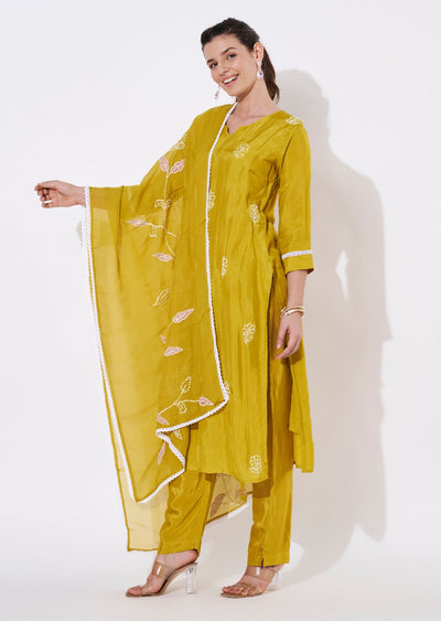 Yellow Silk Straight cut suit