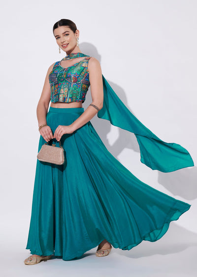 Rama green Silk Lehenga Set