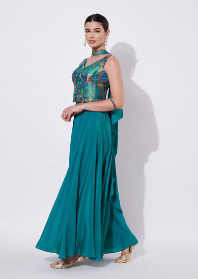 Rama green Silk Lehenga Set