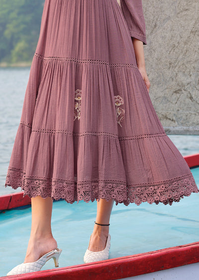 Dark Onion Pink Linen Georgette Frock Kurti