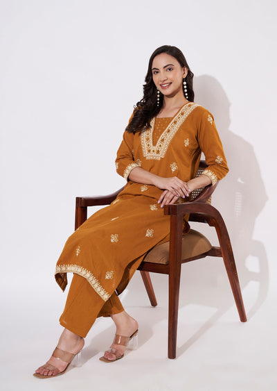 Dark Mustard Slup Cotton Kurti set